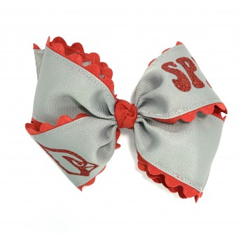 St. Pius (Gray) / Red Ric-Rac Bow - 6 Inch